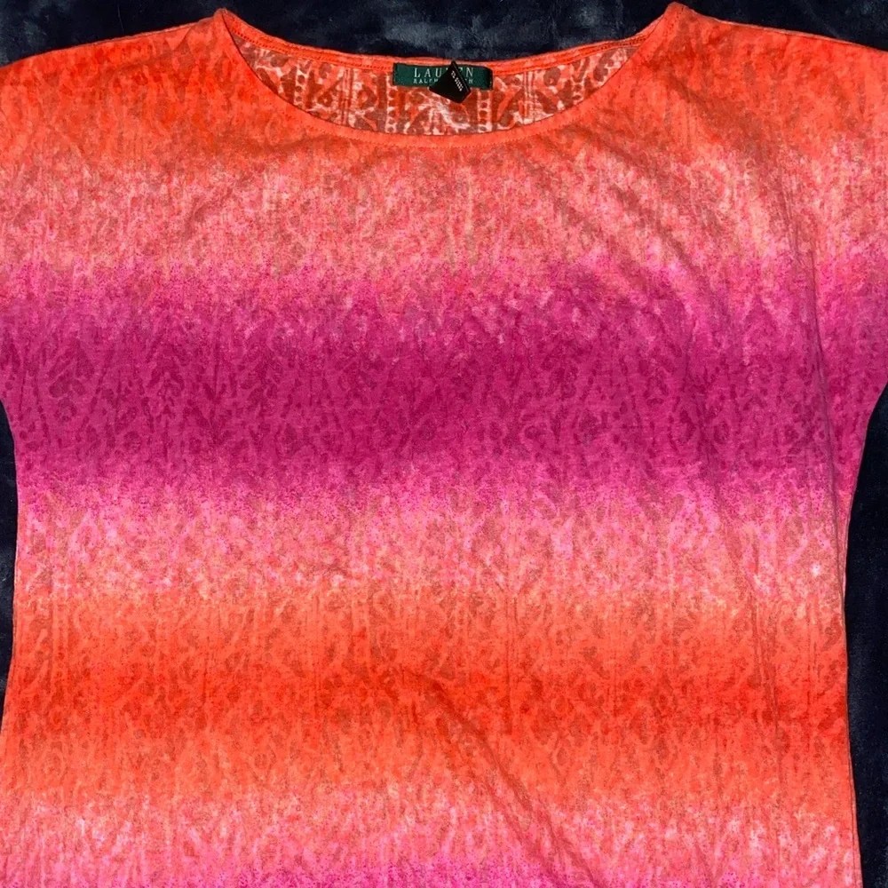 Lauren Ralph Lauren Womens Pink & Orange Top With Tie At Bottom Size S